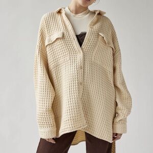 BDG Urban Outfitters Stanley Waffle Button Down Ivory